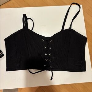 Zara Black Ribbed Lace-Up Crop Top